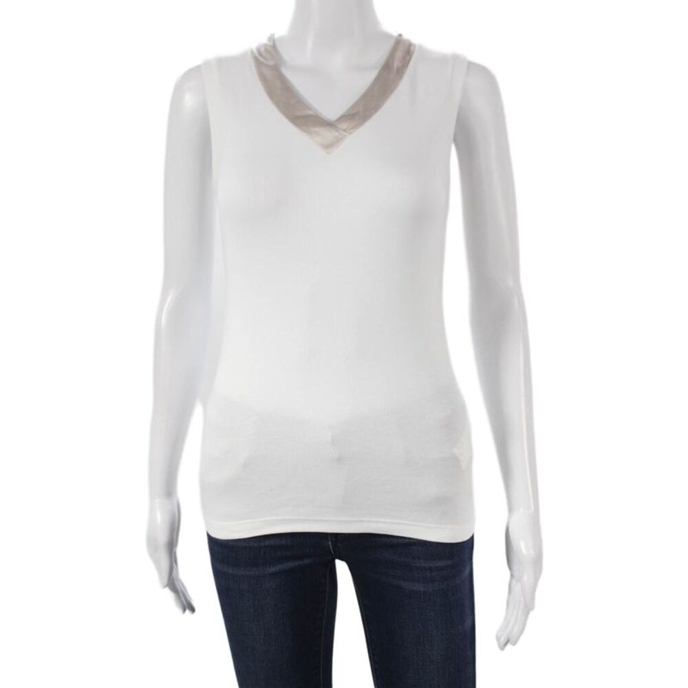 Peserico Womens V Neck Sleeveless Cotton Basic Tank White Size 38